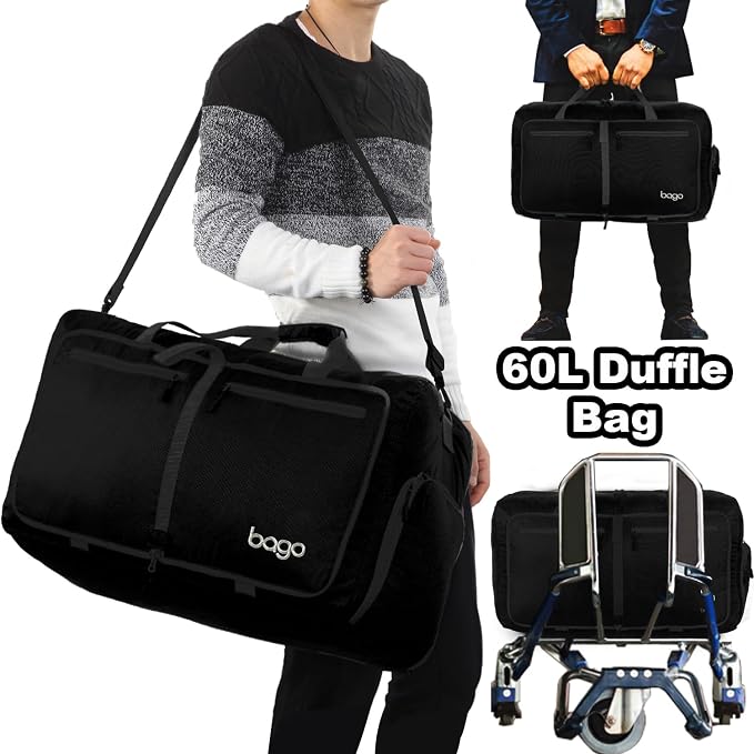 Bago Foldable Duffel Bags for Traveling Women & Men - 60L Medium Packable - Image 2