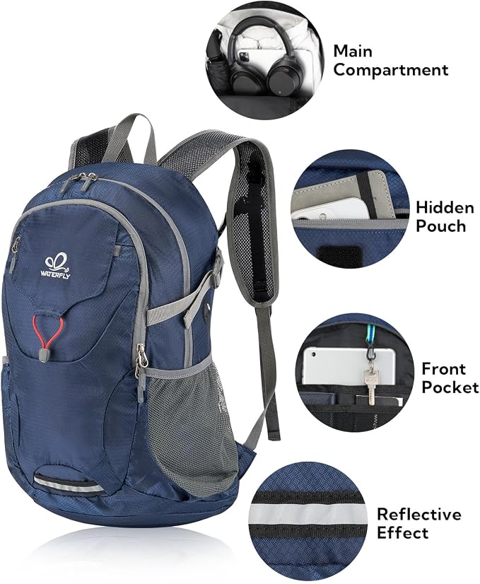 WATERFLY Lightweight Packable Hiking Backpack: 30L Foldable Travel Daypack - Image 3