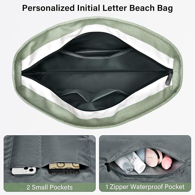 Becokan Beach Bag Initial Beach Tote - Image 4