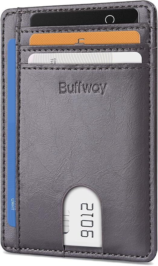 Buffway Slim Minimalist Front Pocket RFID Blocking Leather Wallets by Buffway