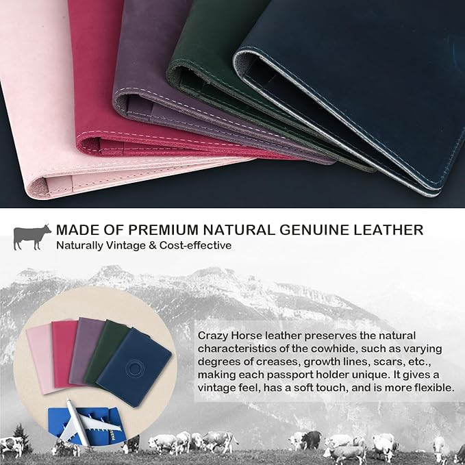 Passport Holder for Men Women Travel, Real Leather Passport Wallet, Handmade - Image 2