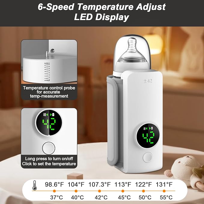 Portable Bottle Warmer, Travel-Friendly, Fast-Heating, Cordless & Rechargable - Image 2