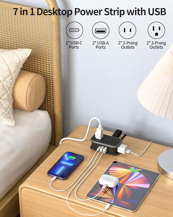 2 Pack Travel Power Strip with USB C Port, NTONPOWER Flat Plug Extension Cord - Image 6