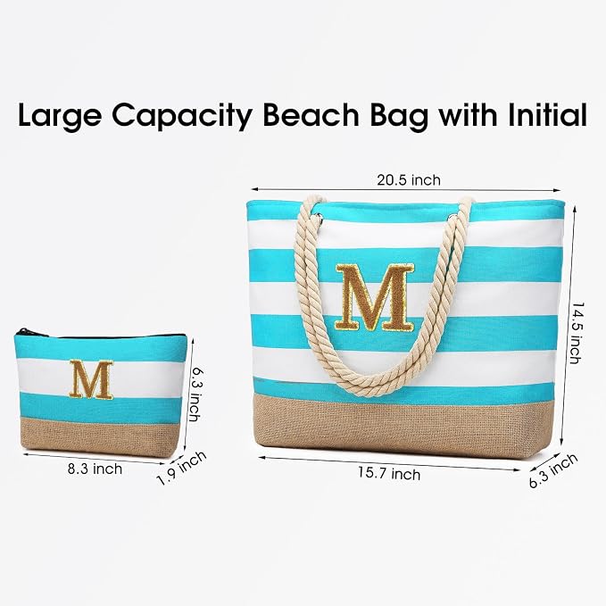 Becokan Beach Bag Initial Beach Tote - Image 3