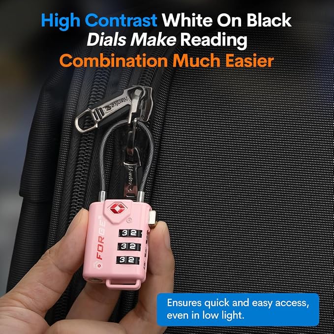 Forge TSA Approved Cable Luggage Locks, 2 Pink Locks, Re-settable Combination - Image 4