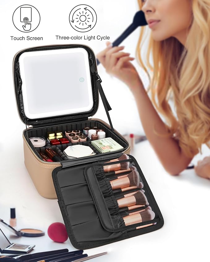 Relavel Makeup Bag with Light Up Mirror, Makeup Case Travel Cosmetic Bags Brush - Image 8
