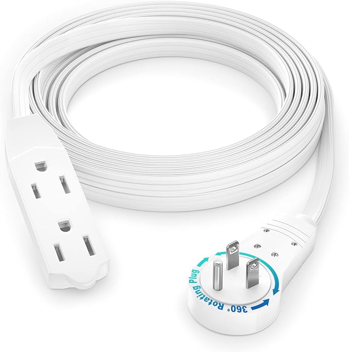 Maximm Cable 10 Ft 360° Rotating Flat Plug Extension Cord/Wire, 16 AWG Multi 3 by MaximmCable