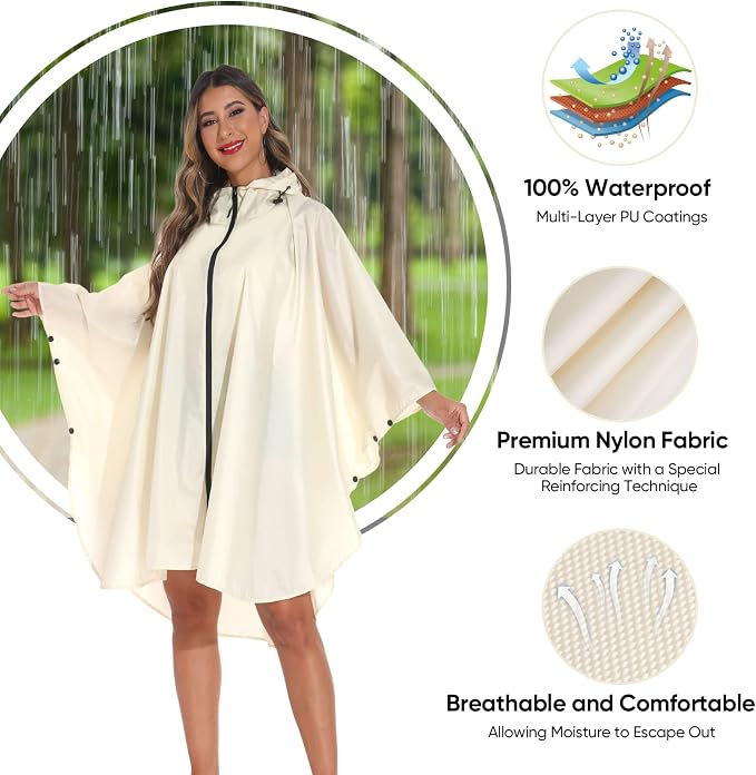 PTEROMY Hooded Rain Poncho for Adult - Image 4