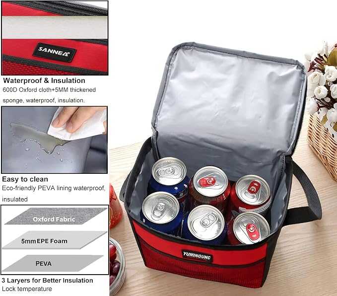 6 Can/5L Lunch Bag for Women Men Portable Lunch Box Small Cooler Bag Soft - Image 2