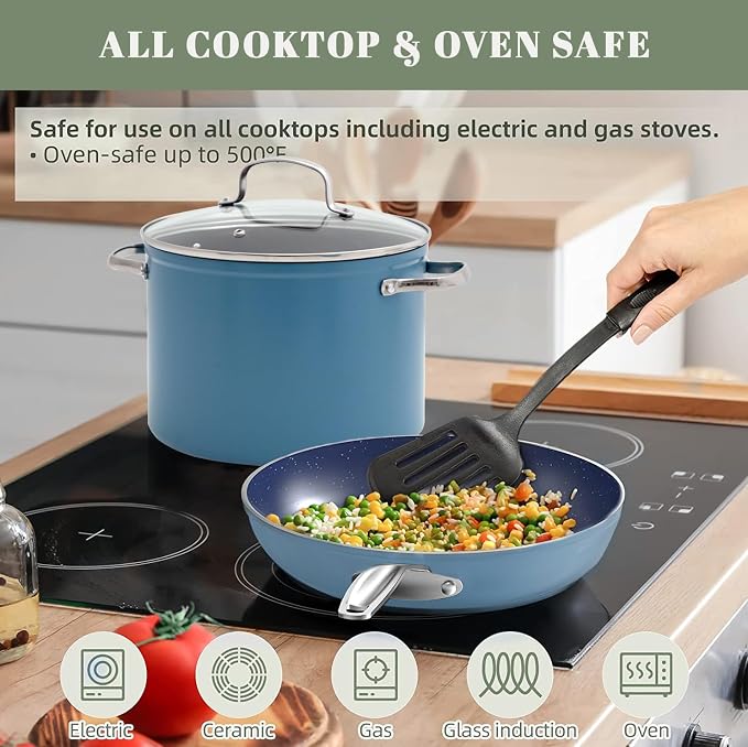 Nuwave Healthy Duralon Blue Ceramic Nonstick Coated 9pc Cookware Set, - Image 4