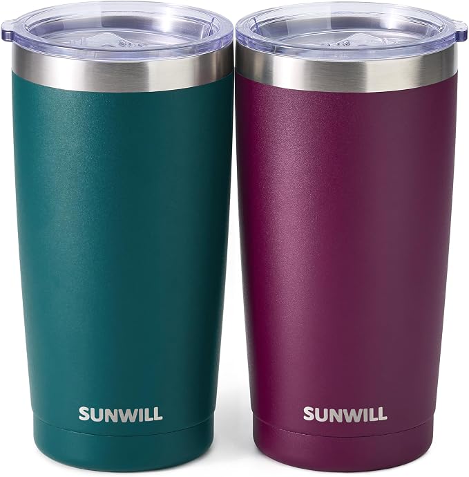 SUNWILL Travel Coffee Mug with Lid, 20 oz Tumbler Set of 2, Insulated Stainless by SUNWILL