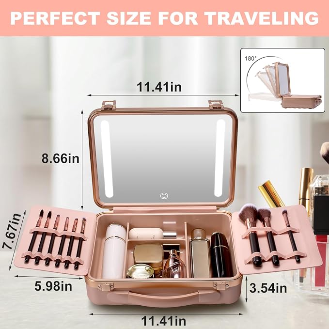 Mocado Travel Makeup Case with Lighted Mirror, 8 Makeup Brushes & 10x - Image 6