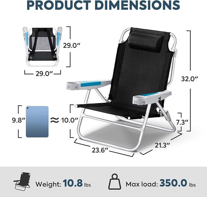 ICECO Backpacking Beach Chairs for Adults, 5 Positions Reclining Chair - Image 2
