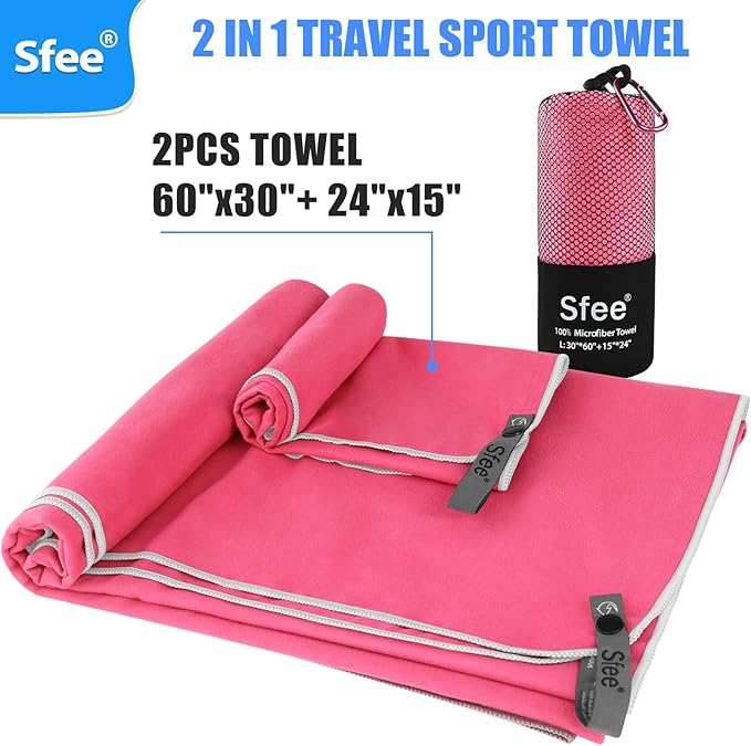 Sfee 2 Pack Microfiber Travel Towel, Quick Dry Towel Camping Towel Large Beach - Image 3
