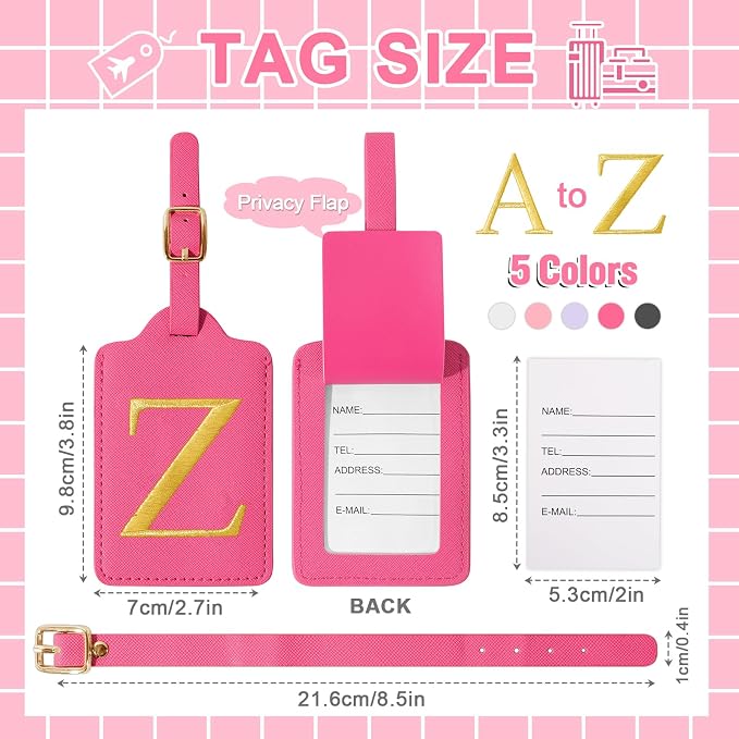 Personalized Initial Rose Red Leather Cute Luggage Tags - Image 2