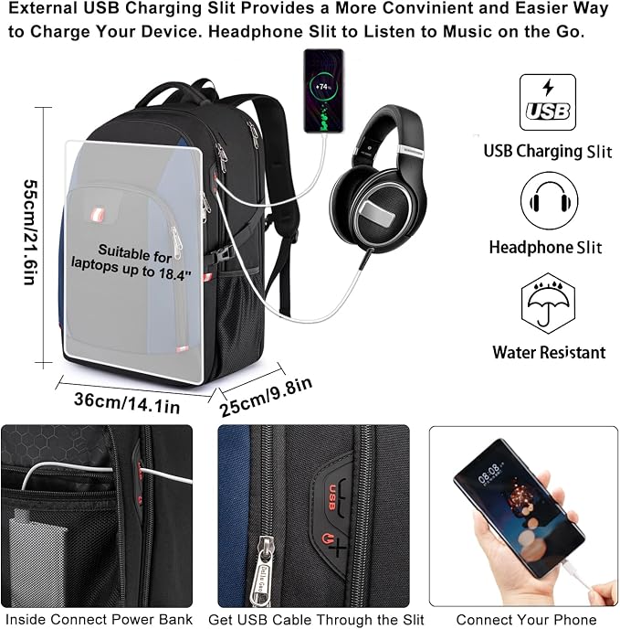 Travel Laptop Backpack, 18.4 inch Extra Large Backpack - Image 7