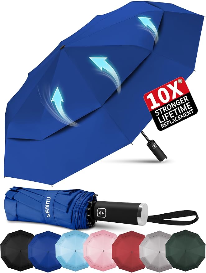 Seniny Windproof Travel Umbrella, Double Vented Canopy Large Umbrellas by Seniny