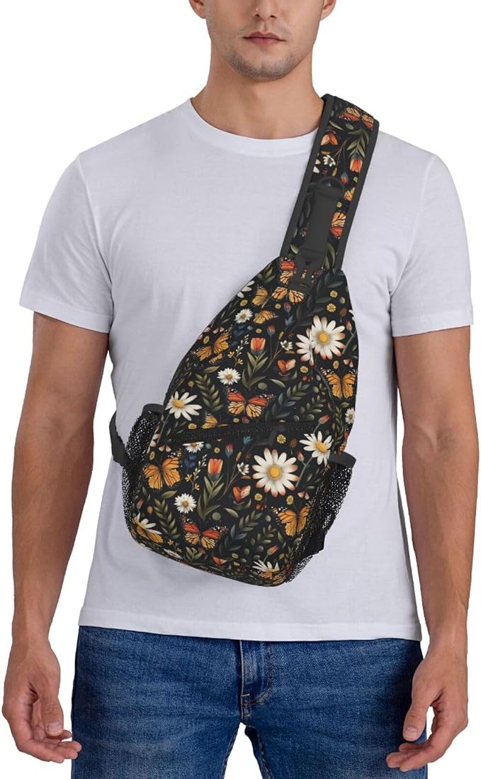 SUPLUCHOM Sling Bag Vintage Butterfly Daisy Leaf Hiking Daypack Crossbody - Image 7