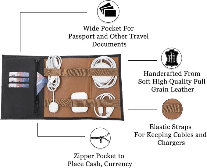 HARDISTON Custom Leather Electronic Organizer Roll – Personalized Cord Pouch - Image 5