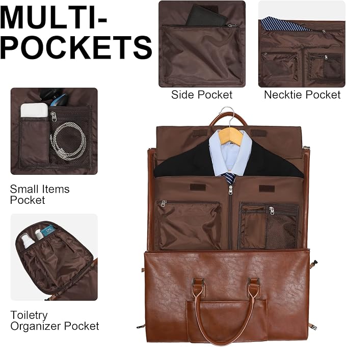 Leather Garment Bag for Travel, Modoker Carry On Suit Carrier Travel Bag - Image 3