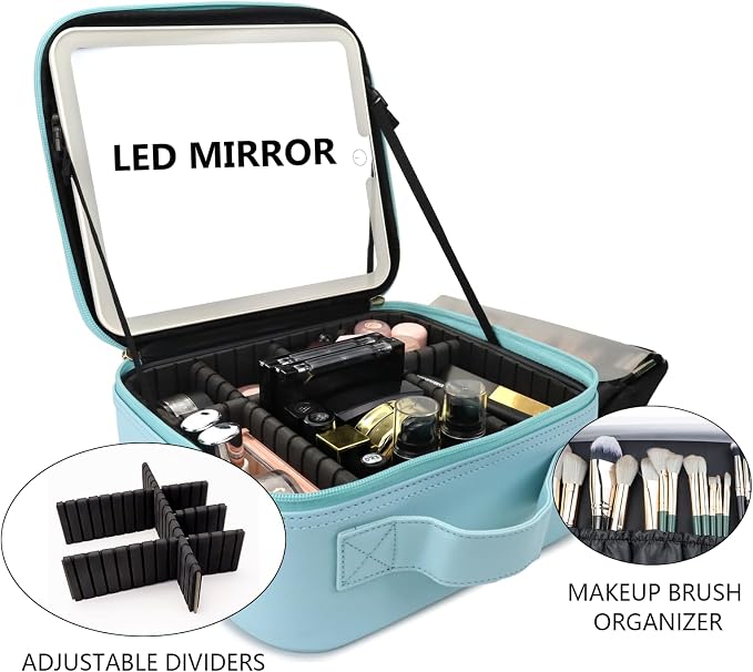 Travel Makeup Bag with LED Mirror Travel Makeup Organizer with 3 Lighted - Image 8