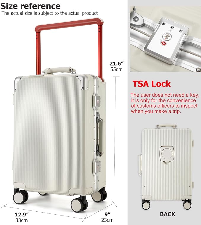 feilario 20'' Aluminum Frame Wide Handle PC Hardside Carry On Luggage - Image 4