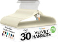 Premium Ivory Velvet Hangers 30 Pack – Space Saving Felt Hanger, Non Slip by TECHZOO