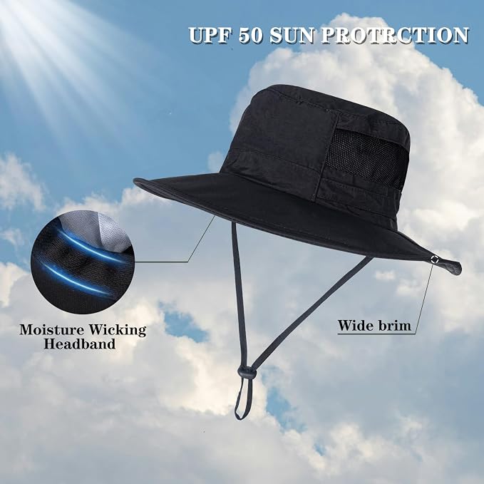 Sun Hat for Men/Women, UPF 50+ Fishing Hat, Waterproof Wide Brim Bucket Hat - Image 2