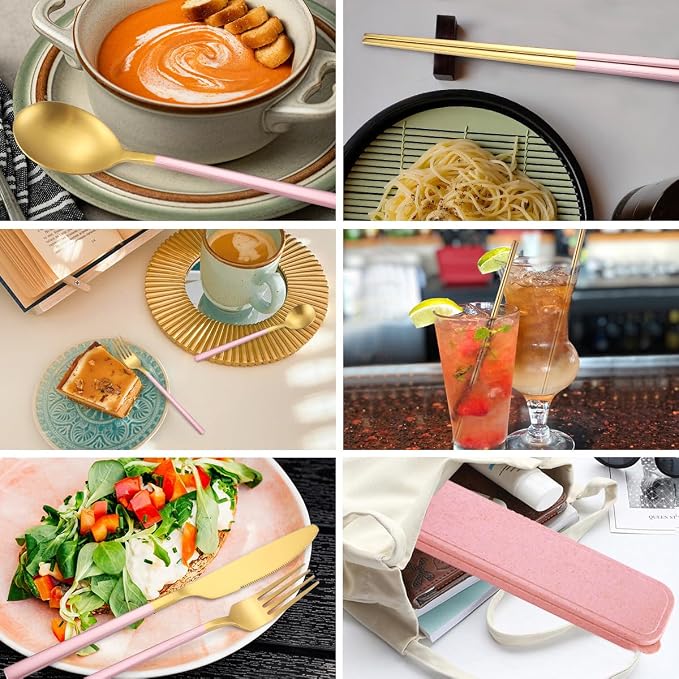 AARAINBOW 6 Pieces Stainless Steel Flatware Set Portable Reusable Cutlery Set - Image 3