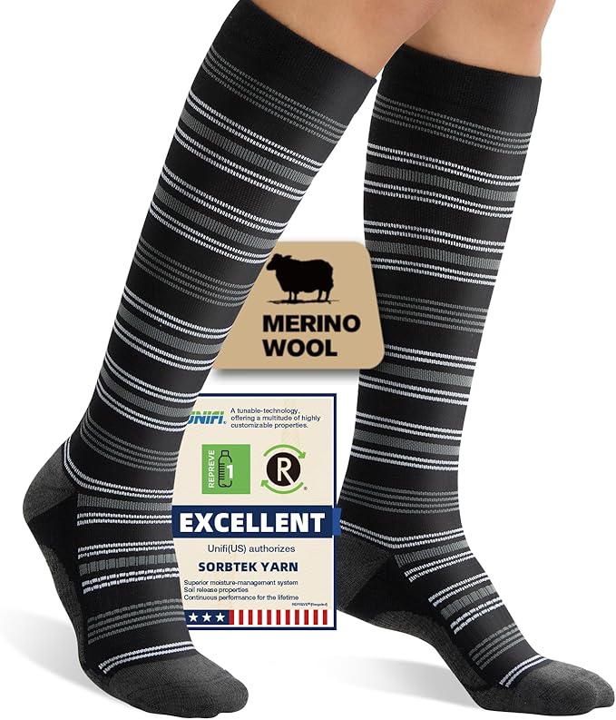 Merino Wool Compression Socks for Women Men, 15-20 mmHg Knee High Socks for by Unknown