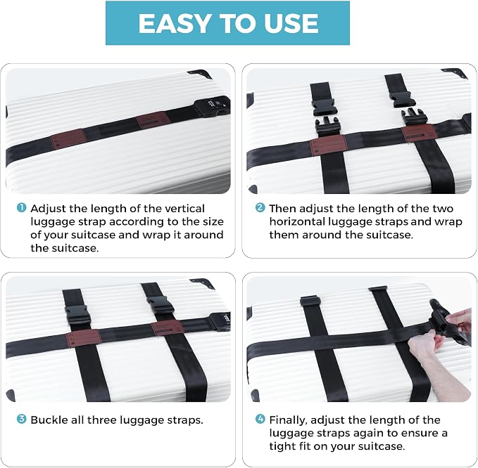 Luggage Straps with TSA Lock, Adjustable Heavy Duty Black Luggage Straps - Image 5