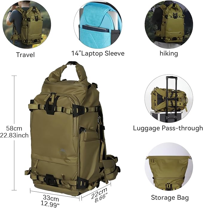 Tenzing 40L Camera Backpack, Waterproof Travel Photography Bag - Image 2