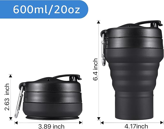 Collapsible Coffee Cup, 2 Pack 20 OZ 600ml Silicone Travel Folding Cup - Image 2