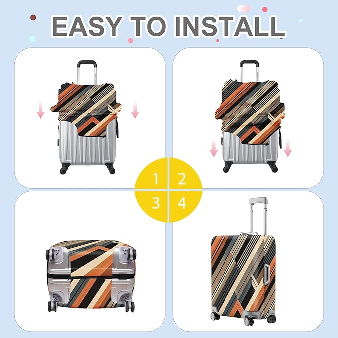 ANNA QUEEN Modern Geometric Luggage Cover, Abstract Striped Suitcase Protector - Image 5