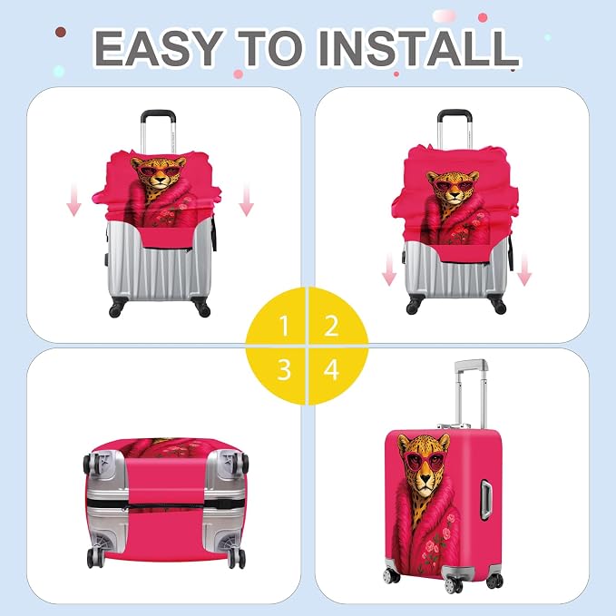 ANNA QUEEN Fashionable Leopard Luggage Cover, Leopard in Pink Coat and - Image 6