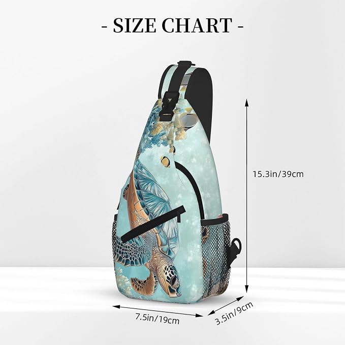 SUPLUCHOM Sling Bag Turtle Sea Coral Ocean Hiking Daypack Crossbody Shoulder - Image 3