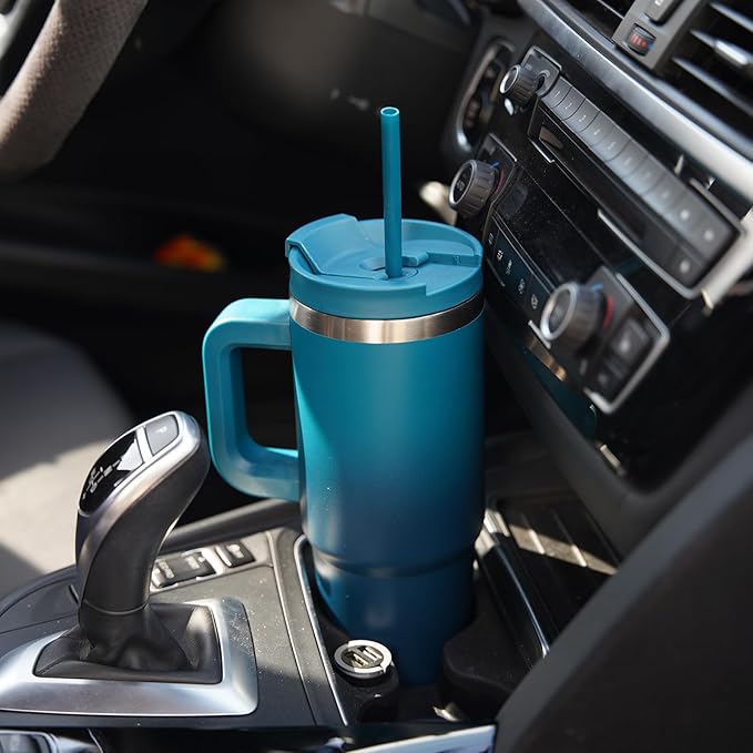 40 oz Tumbler with Handle and 2 Straws, 2 in 1 Lid Insulated Water Bottle - Image 6
