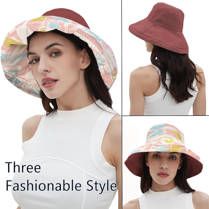 vidsel Womens Sun Hats Wide Brim Reversible Bucket Cotton Hat Packable Summer - Image 6
