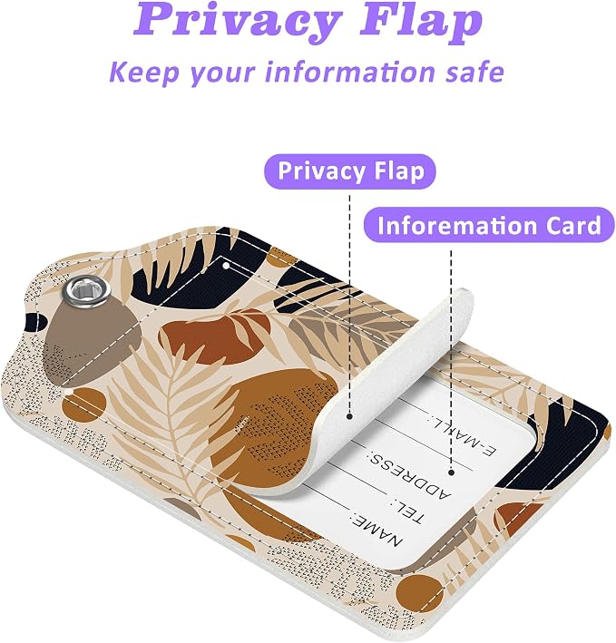 Boho Tropical Leaves Luggage Tags 2PCS PU Leather Suitcases Tag - Image 3
