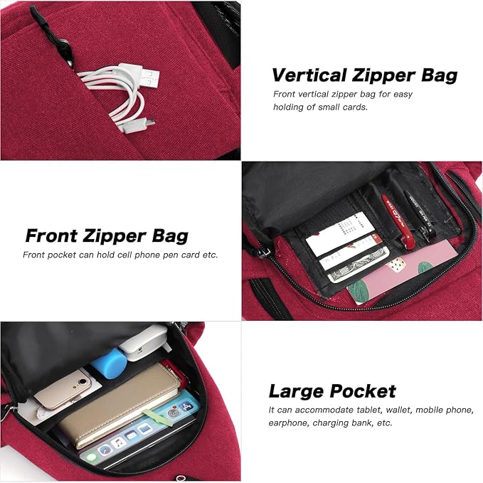 MOSISO Sling Backpack, Canvas Crossbody Hiking Daypack Bag - Image 4