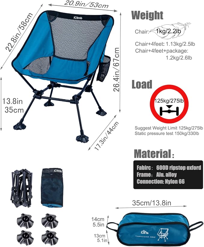 iClimb Ultralight Compact Camping Folding Beach Chair - Image 3