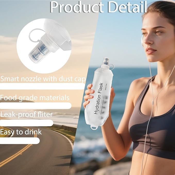CLINTT 500ml Soft Flask, Foldable Running Water Bottle, TPU Folding Soft Water - Image 3