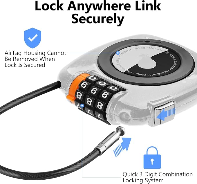 Compatible with Apple AirTag Secure Lock with Wire Cable, 3-Digit Combination - Image 2
