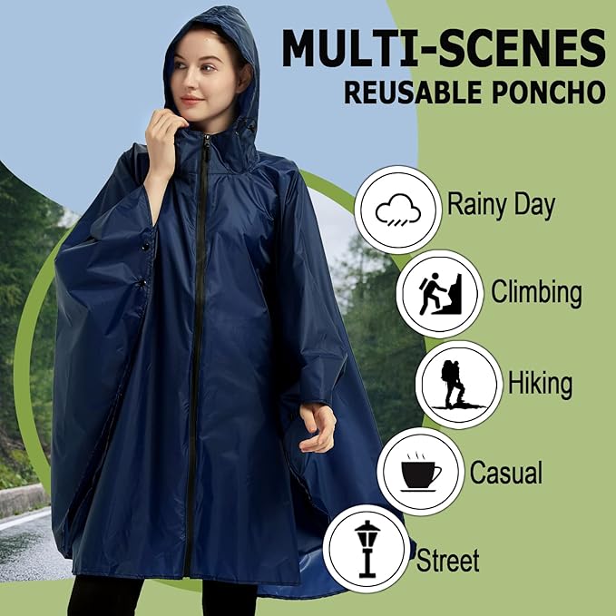 Rain Poncho Jacket Coat Hooded Zipper Style - Image 2