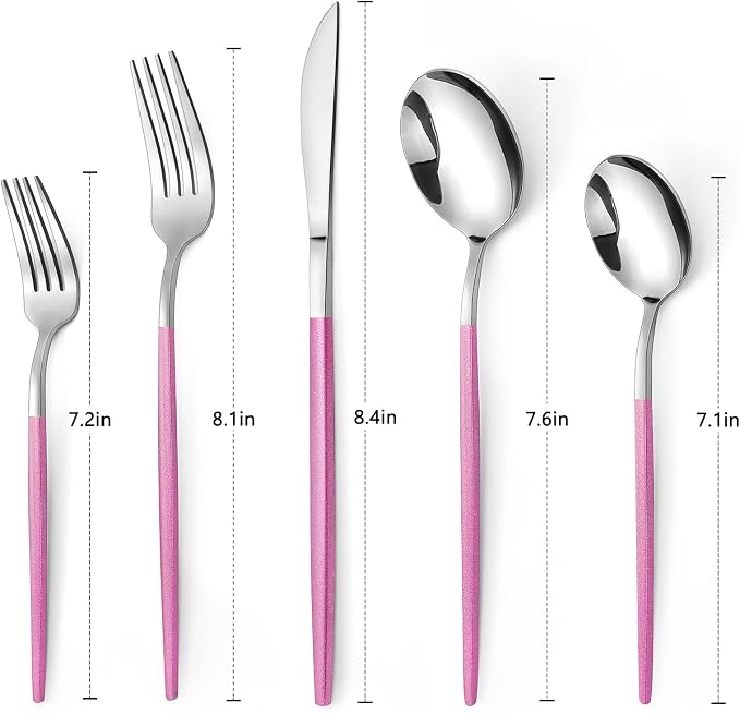Mirror Silver Rosy Silverware Set, 20-Piece Stainless Steel Flatware Set - Image 2