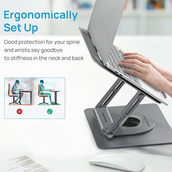 Adjustable Laptop Stand with 360 Rotating Base & USB Docking Station - Image 6