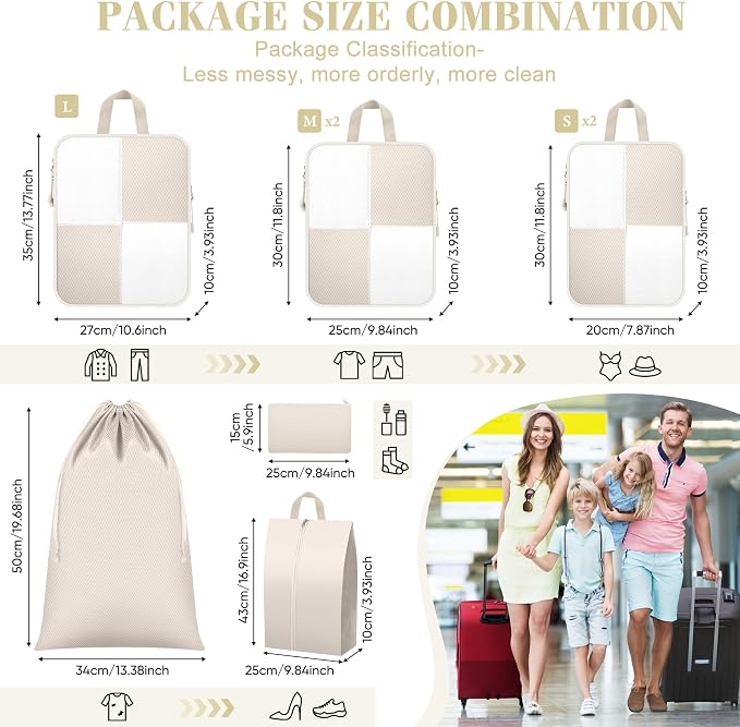 8 Set Compression Packing Cubes Travel, Lightweight Expandable Travel Cubes - Image 4