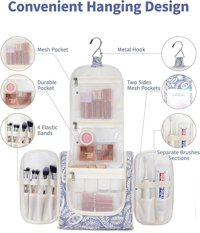 Narwey Hanging Toiletry Bag for Women Travel Makeup Bag Organizer Toiletries - Image 2