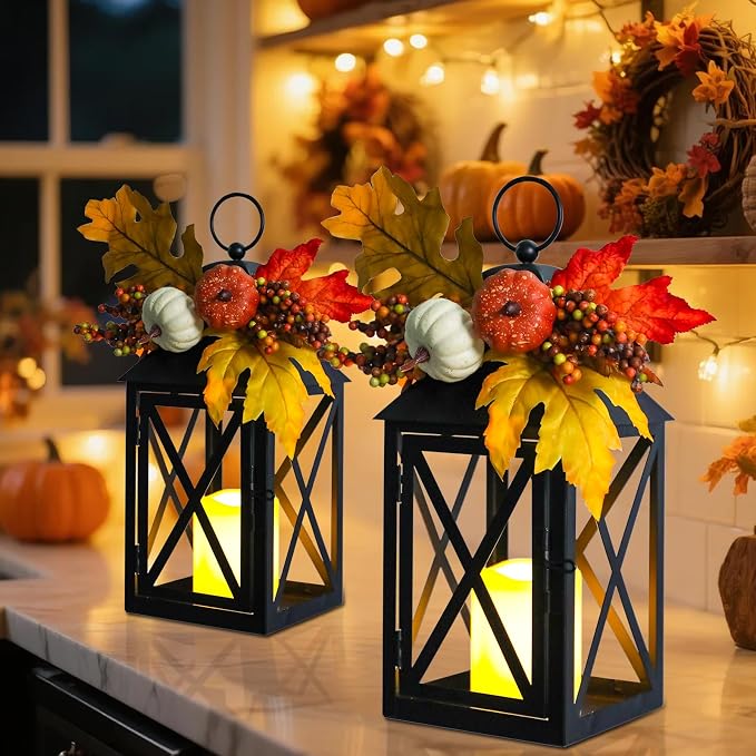 Fall Decor Lantern for Home, Large Decorative Lanterns Outdoor Waterproof 12" - Image 2
