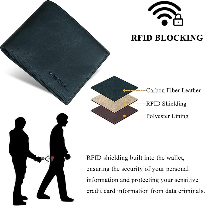 VISOUL Mens Bifold Leather RFID Blocking Wallet - Image 4